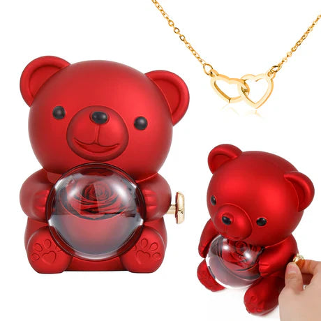 Eternal Rose Bear with Engraved Pendant